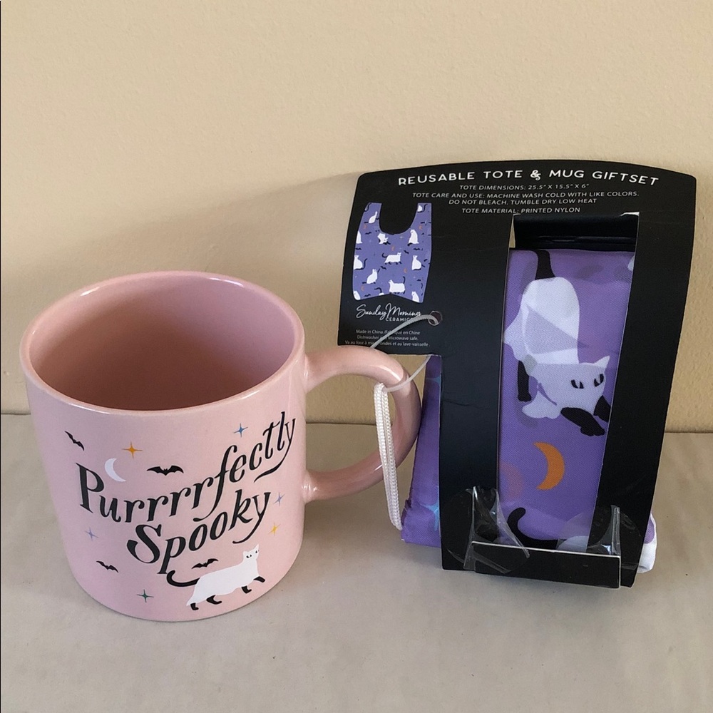 SUNDAY MORNING CERAMICS 'Purrrrfectly Spooky' Mug and Reusable Tote Set